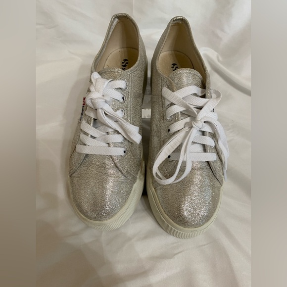 Superga Women's Shimmering Silver Platform Sneakers, EU 39/US 8 - Picture 4 of 12